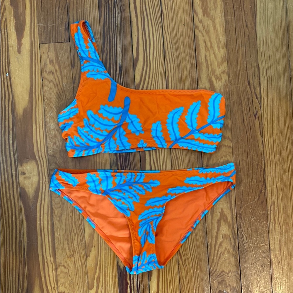 Solid and Striped Orange and Blue bikini